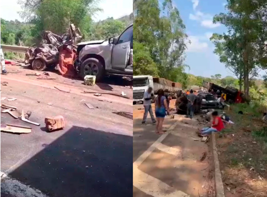 Engavetamento entre carros e caminhões deixa vários mortos e feridos na