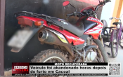 MOTO RECUPERADA – Veículo foi abandonado horas depois do furto em Cacoal – Vídeo