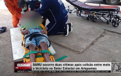 Samu socorre duas pessoas após colisão entre moto e bicicleta no Setor Colonial, em Ariquemes – Vídeo