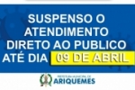 Prorrogada suspensão do atendimento ao público nos setores administrativos da Prefeitura de Ariquemes