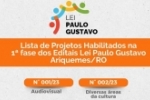 Prefeitura de Ariquemes divulga lista de projetos habilitados na 1ª fase dos Editais da Lei Paulo Gustavo
