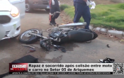 Rapaz é socorrido após colisão entre moto e carro no Setor 05 de Ariquemes – Vídeo