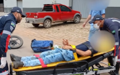 SAMU socorre motociclista que sofreu queda ap&oacute;s colidir em caminhonete na Av.Capit&atilde;o S&iacute;lvio em Ariquemes &ndash; V&iacute;deo