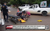 Mulher &eacute; socorrida pelo SAMU ap&oacute;s colis&atilde;o entre motoneta e carro na rotat&oacute;ria da Av. JK com Av. Guapor&eacute; em Ariquemes &ndash; V&iacute;deo