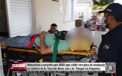 Motociclista &eacute; socorrido pelo SAMU ap&oacute;s colidir com placa de sinaliza&ccedil;&atilde;o na rotat&oacute;ria da Av. Tancredo Neves com a Av. Tabapu&atilde; em Ariquemes &ndash; V&iacute;deo
