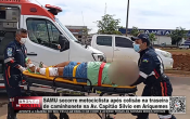 SAMU socorre motociclista ap&oacute;s colis&atilde;o na traseira de caminhonete na Av. Capit&atilde;o Silvio em Ariquemes &ndash; V&iacute;deo