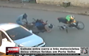Colis&atilde;o entre carro e tr&ecirc;s motocicletas deixa v&iacute;timas feridas em Porto Velho &ndash; V&iacute;deo