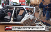 Tr&ecirc;s pessoas foram socorridas ap&oacute;s colis&atilde;o entre carro e duas carretas na BR&ndash;364 em frente ao P&eacute; de Serra em Ariquemes &ndash; V&iacute;deo