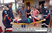Gr&aacute;vida sofre acidente de moto ap&oacute;s atropelar cachorro na Av. Perimetral Leste em Ariquemes &ndash; V&iacute;deo