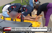 SAMU socorre ciclista ap&oacute;s ser atingida por motoneta na Av. Candeias em Ariquemes &ndash; V&iacute;deo