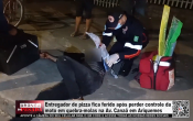 Entregador de pizza fica ferido ap&oacute;s perder controle da moto em quebra molas na Av. Cana&atilde; Ariquemes &ndash; V&iacute;deo
