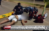 Motociclista e passageiro ficam feridos ap&oacute;s pneu de motoneta estourar na Av. Machadinho em Ariquemes &ndash; V&iacute;deo