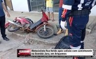 Motociclista fica ferido ap&oacute;s colis&atilde;o com caminhonete na Avenida Jaru em Ariquemes &ndash; V&Iacute;DEO