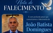 Nota de Pesar pelo falecimento de Jo&atilde;o Batista Domingues pioneiro de Ariquemes