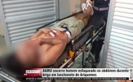 SAMU socorre homem esfaqueado no abd&ocirc;men durante briga em lanchonete de Ariquemes &ndash; V&Iacute;DEO