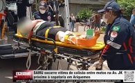 SAMU socorre v&iacute;tima de colis&atilde;o entre motos na Av. JK pr&oacute;ximo &agrave; sapataria em Ariquemes &ndash; V&Iacute;DEO