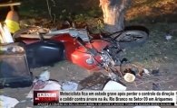 Motociclista fica em estado grave ap&oacute;s perder o controle da dire&ccedil;&atilde;o e colidir contra &aacute;rvore &ndash; V&Iacute;DEO