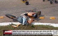 Mulher fica com fratura e outra com escoria&ccedil;&otilde;es ap&oacute;s colis&atilde;o entre Biz e bicicleta el&eacute;trica na rotat&oacute;ria das Av. JK com Av. Guapor&eacute; em Ariquemes &ndash; V&Iacute;DEO