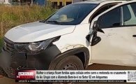 Mulher e crian&ccedil;a ficam feridas ap&oacute;s colis&atilde;o entre carro e motoneta no cruzamento da Av. Urup&aacute; com a Alameda Bem&ndash;Te&ndash;Vi no Setor 02 em Ariquemes &ndash; V&Iacute;DEO