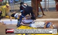 Casal fica ferido ap&oacute;s motociclista perder o controle e colidir no meio&ndash;fio da Av. Capit&atilde;o S&iacute;lvio em Ariquemes &ndash; V&Iacute;DEO