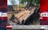 Carro funer&aacute;rio capota na RO&ndash;205 ap&oacute;s condutor desviar de motociclistas que empinavam motos perto de Cujubim &ndash; V&Iacute;DEO