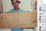 Jovem que chamou PM’s de “Vermes” se arrepende e posta foto segurando cartaz de desculpas – FOTO!