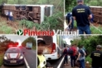 Ônibus tomba na BR–364 em Pimenta Bueno e deixa feridos