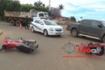 ARIQUEMES: Homens ficam feridos após colisão de motos na rotatória da Av. JK com Guaporé