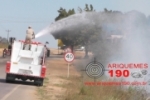 ARIQUEMES: Incêndio em pasto se alastra na BR–421 e Bombeiros são acionados para evitar que fogo destrua rede elétrica