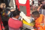 ARIQUEMES: Mulher fratura perna em colisão de moto e caminhonete em cruzamento no Setor 05