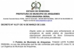  Coronav&iacute;rus: Confira o Decreto Municipal que suspende Cultos, Missas e visita ao parque Bot&acirc;nico por 15 dias em Ariquemes