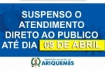 Prorrogada suspens&atilde;o do atendimento ao p&uacute;blico nos setores administrativos da Prefeitura de Ariquemes