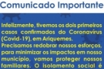 Prefeitura confirma primeiros dois casos do Coronav&iacute;rus em Ariquemes