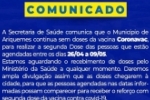 COVID&ndash;19: Secretaria de Sa&uacute;de informa que Ariquemes continua sem doses da vacina Coronavac para realizar a 2° Dose &ndash; Confira 