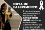  ARIQUEMES: Nota de falecimento &ndash; Let&iacute;cia Nunes Gomes