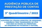 Prefeitura de Ariquemes realizar&aacute; audi&ecirc;ncia p&uacute;blica para presta&ccedil;&atilde;o de contas do 3&ordm; quadrimestre de 2022
