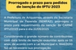 Prefeitura prorroga prazo para protocolo de pedidos de isen&ccedil;&atilde;o de IPTU 2023
