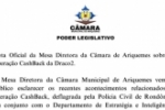 C&acirc;mara Municipal de Ariquemes emite Nota Oficial da Mesa Diretora sobre a Opera&ccedil;&atilde;o CashBack da Draco 2