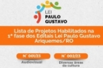 Prefeitura de Ariquemes divulga lista de projetos habilitados na 1&ordf; fase dos Editais da Lei Paulo Gustavo