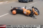 SAMU socorre v&iacute;tima de acidente entre carro e moto na Av. Tancredo Neves &ndash; V&iacute;deo