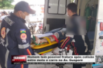 Homem tem possível fratura após colisão entre moto e carro na Av. Guaporé – Vídeo