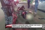 Mulher &eacute; socorrida ap&oacute;s colis&atilde;o com moto e carro na Av. Tancredo Neves &ndash; V&iacute;deo