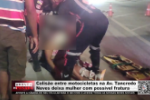 Colis&atilde;o entre motocicletas na Av. Tancredo Neves deixa mulher com poss&iacute;vel fratura &ndash; V&iacute;deo
