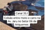 ARIQUEMES: URGENTE &ndash; Acidente entre carro e moto na av. Jaru, Setor 06 deixa ve&iacute;culos bastante avariados e v&iacute;tima ferida &ndash; V&Iacute;DEO