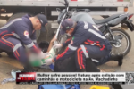 Mulher sofre poss&iacute;vel fratura ap&oacute;s colis&atilde;o com caminh&atilde;o e motocicleta na Av. Machadinho &ndash; V&iacute;deo
