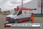 SAMU socorre v&iacute;tima ap&oacute;s colis&atilde;o entre caminh&atilde;o ba&uacute; e motocicleta no trevo da BR&ndash;364 &ndash; V&iacute;deo