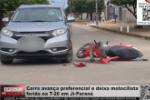 Carro avança preferencial e deixa motociclista ferida na T–26 em Ji–Paraná – Vídeo