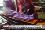 Mãe e filho são socorridos após serem atropelados por motociclista em Ariquemes