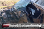 Caminhonete fica destruída após colisão com carreta na BR–421, a 23 km de Ariquemes – Vídeo