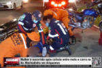 Mulher &eacute; socorrida ap&oacute;s colis&atilde;o entre moto e carro na Av. Machadinho em Ariquemes &ndash; V&iacute;deo